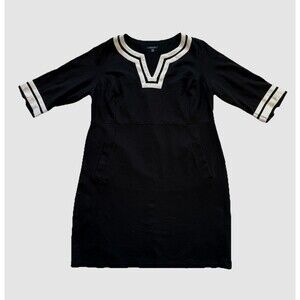 Lands End Black & White Ponte Sheath Dress Plus Size 22W Knit Split Neck Pockets